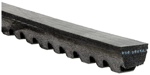 XL High Capacity Automotive V Belt, fiber reinforced rubber, side view showing form ground top width and grooved sidewalls.