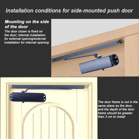 Heavy Duty Hydraulic Automatic Door Closer With Premium Slide Rail System for side-mounted push door installation