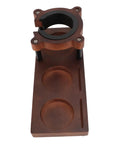 Top view of premium solid wood coffee tamper station universal 58mm portafilter holder for home barista.
