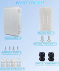 Outdoor Grade IP67 Waterproof Junction Box, Tough As Nails ABS Plastic Electrical Enclosure With Stainless Steel Latch And Hinged Cover, Includes Mounting Plate, Wall Brackets And Cable Glands, 260x160x100mm kit parts