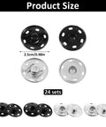 24 Sets Large Snaps For Sewing 25mm Aluminum Snap Buttons Sew On Snaps Big Press Fasteners For Clothing And Fabric In Silver And Black Great For DIY Garments Crafts And Alterations Heavy Duty Sewing Projects