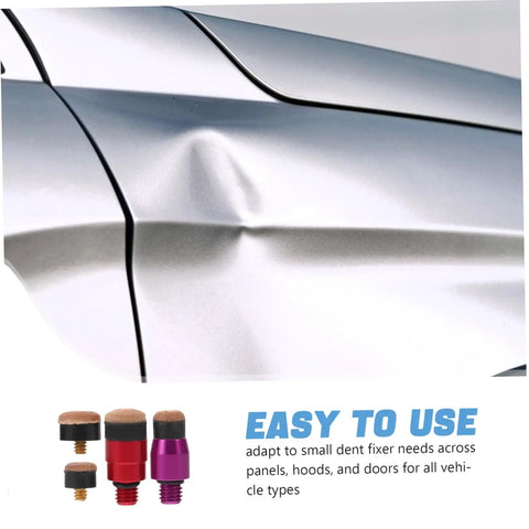 Four Piece Hammer Tip M8 Metal Dent Removal Kit For Vehicle Door Panels And Sheet Metal Easy Ding Fix Tool Set With Durable Tips close-up on car dent