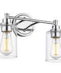 Sleek Modern Two Light Vanity Lights Over Mirror With Chrome Finish And Clear Glass Shades Contemporary Wall Sconce