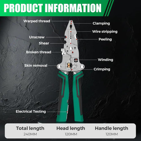 Diagram of Foldable Wire Stripper With Voltage Tester 6 In 1 Electrician Multitool For Stripping Crimping Cutting Winding And Screws