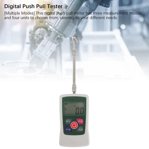 Portable Digital Force Meter 100N Push Pull Tester For Industrial Use With Three Measurement Modes And Four Unit Options High Accuracy Sensor Compact Handy For Field And Lab Tests, handheld with hook