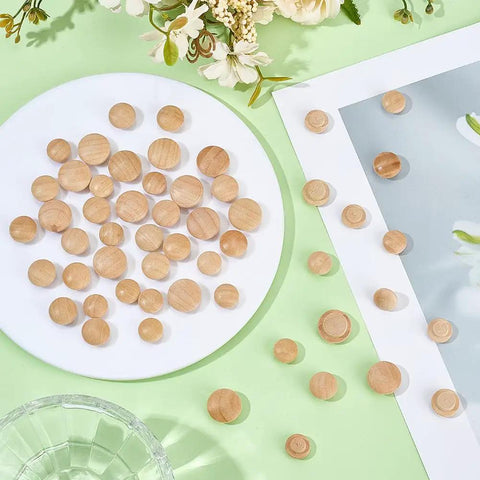 160 Pcs Wood Hole Plugs Set Four Styles One Half Inch Two Fifths Inch Three Fifths Inch Three Quarters Inch Hardwood Button and Mushroom Plugs.