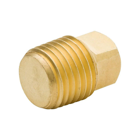 Legines solid brass pipe plug, 1/8 in NPT male threads, front view