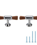 Killer Combo Solid Brass And Dark Walnut Wood T Bar Cabinet Knobs with matching screws for modern rustic kitchen or bath.
