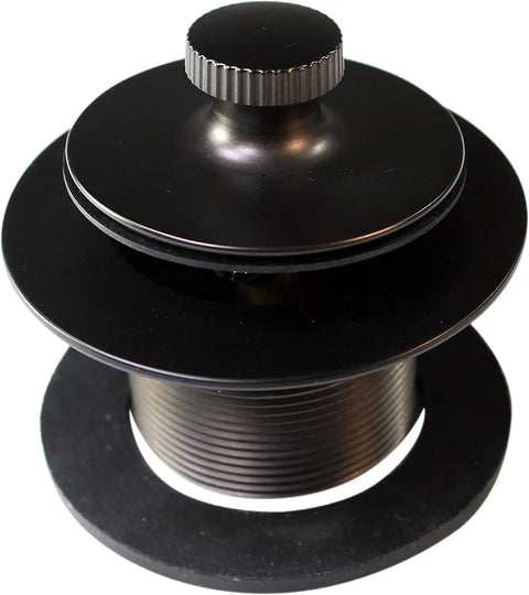 Rock Solid Twist Close Bathtub Drain Trim With One Hole Overflow Faceplate And Universal Connector In Quality Oil Rubbed Bronze Finish Built Tough Fifty Pack top view showing twist close functionality.