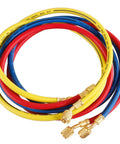 Uenede 3-pack refrigerant charging hoses, 60-inch length, red/yellow/blue with brass fittings.
