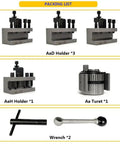 Pack includes Quick Change Tool Post Holder For Mini Lathe With Multifix Style Pro Grade, and diverse holders and wrenches.