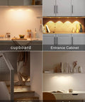 LED Under Cabinet Lights With Motion Sensor USB Rechargeable in use on cupboard entrance cabinet stairs desk