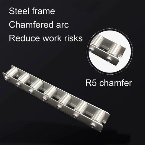 Galvanized Flow Rail Conveyor Wheels Style System Heavy Duty Roller Steel Frames For Pallets And Boxes Warehouse Unpowered Transport 1.3 Met Long Length with chamfered arc design.