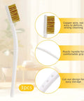 Pro Grade Three Pack Brass Wire Brush Set For 3D Printer Nozzle Cleaning, showing curved handle and brass bristles