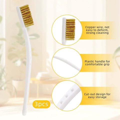 Pro Grade Three Pack Brass Wire Brush Set For 3D Printer Nozzle Cleaning, showing curved handle and brass bristles
