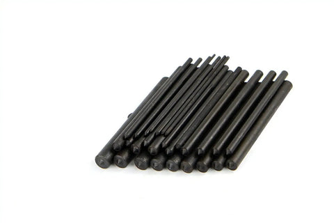Center Transfer Punches Set With Stand, 28 Piece Machinist Kit In Heat Treated Steel With Black Oxide Finish, punch rods displayed