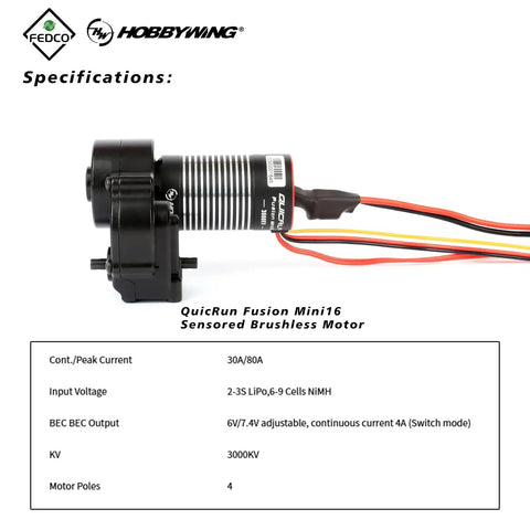 Motor Transmission With Hobbywing QuicRun Fusion Mini16 3000KV Brushless Motor And ESC 2in1 FOC System
