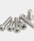 Top Shelf 304 Stainless Cheese Head Machine Screws M3 X 4mm Cross Recessed Cylindrical Fasteners 50 Pack shown in metallic finish.