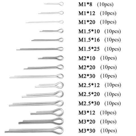 304 Stainless Steel Split Cotter Pins Kit 150 Pieces In 15 Sizes M1 To M3 U Shape Fasteners Display