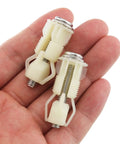 Heavy Duty Two Piece Toilet Seat Hinge Screw Set Delivering Zero Sweat Installation with ABS washers and stainless bolts.