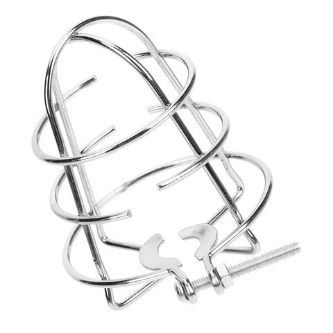 Screw Mount Fire Sprinkler Head Guard Protective Steel Cage Shields Irrigation Pipes Against Impact And Vandalism in silver metallic finish.