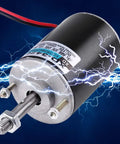 Reversible DC Motor 12V And 24V 30 Watt 3000RPM Copper Wound Silent Brushed Plug And Play Drive System close-up view with exposed shaft