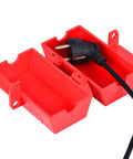 Industrial Grade Plug Lockout Device For Lockout Tagout, 110 To 125 Volt Power Cord Lockout System With Padlocks, open red case