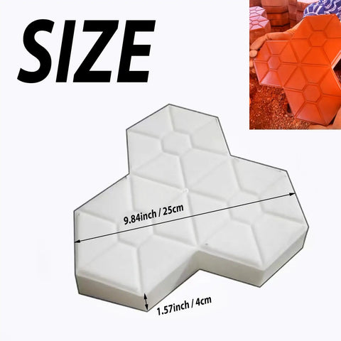 2 Pack Concrete Molds For Walkways And Stepping Stones Durable Reusable ABS Paver Molds With Easy Release DIY Friendly Maple Leaf Garden Path Patio Landscaping Parks And More shown in front view with dimensions.