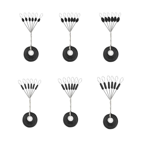 1080Pcs Fishing Bobber Stops Kit With Oval And Column Shape Float Sinker Stops Black Rubber 6 In 1 Bobber Stop Set