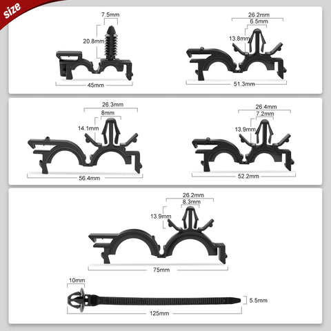 60 Piece Automotive Wire Loom Routing Clip Kit With Universal Wiring Harness Clips In 6 Sizes, Replacement Car Cable Ties, detailed view
