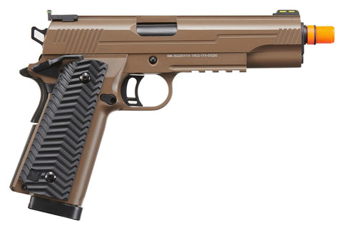 Aluminum VX-14 Gas Blowback 1911 Airsoft Pistol With Dope Green Fiber Optic Sights, Integrated Iron Sights, Ridge Rail
