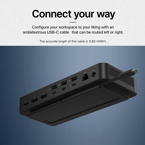 Top Shelf Thunderbolt Five 300W Docking Station Packs Thirteen In One USB C Multiport Hub showing rear connectivity ports for efficient setup.