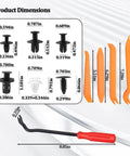 Six Type Bumper Retainer Clip Kit With Removal Tools 100 Pack Nylon Fasteners For Easy Car Body Trim Replacement Universal Fit For Front And Rear Bumpers Durable Vibration Resistant And Anti Aging, dimensions chart with clip sizes and removal tools