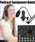 Woman using Podcast Gear Bundle With BM800 Microphone And V8S Voice Changer Condenser Studio Kit for streaming on desk