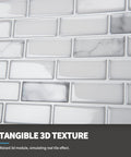 Self Adhesive 12x12 Backsplash Tiles 10 Pack For Kitchen Shower And Fireplace, close-up of 3D texture and marble effect