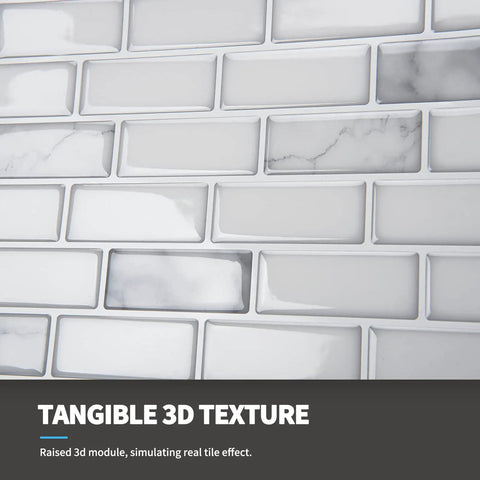 Self Adhesive 12x12 Backsplash Tiles 10 Pack For Kitchen Shower And Fireplace, close-up of 3D texture and marble effect