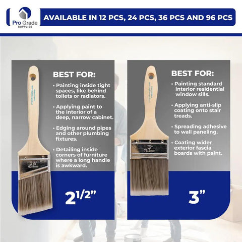 Paint Brush Set Two Pack With A Three Inch Flat Brush And Two And A Half Inch Angle Sash Brush For Cutting In Walls, Great For Home Diy Projects
