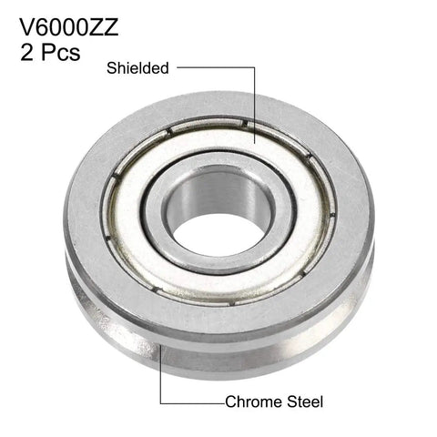 Real Deal V6000ZZ V Groove Bearing Pair Featuring Double Metal Shielded Chrome Steel Rollers, close-up of a shielded roller.