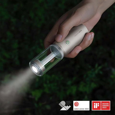 Hand holding Rechargeable Outdoor Rugged Camping Flashlight Three In One Lantern With 3100mAh Power IP66 Waterproof Tent Light