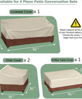 All Weather Four Piece Outdoor Furniture Cover Set For Patio Loveseat Chairs And Coffee Table Waterproof Beige And Brown Durable