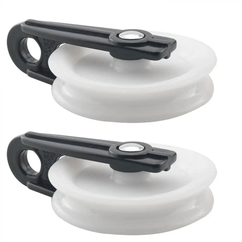 4 Pack 2-1/2 Inch Nylon Clothesline Pulleys For Outdoor Use Built To Last Heavy Duty Plastic Kit For Hanging Heavy Objects, two pulleys