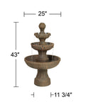 Huge 43 Inch Italian Style Outdoor Fountain With Faux Stone Finish 3 Tier Waterfall Floor Fountain for Garden Patio Yard Deck Porch Outdoor Decor Accent. Image shows full fountain with dimensions.