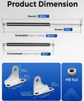 Two ARANA gas struts with brackets (2-pack), 28in, 200lb, product diagram showing mounting brackets and M8 nut.