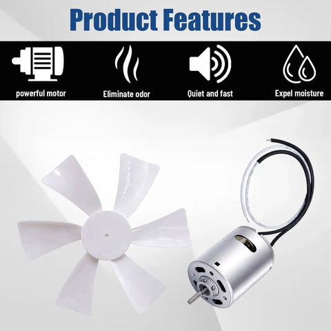 6 Inch RV Vent Fan Blade For 12V D Shaft Fans Camper Bathroom Roof Ceiling Vent Replacement Kit With Switch features fan blade and motor
