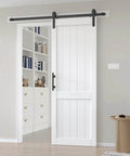 White Barn Door 30x84 Inches With 5.5 Ft Sliding Door Hardware Track Kit Included, Solid MDF Slab In Living Room