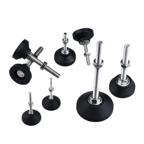 Heavy Duty Universal Adjustable Leveling Feet 4 Pack Built Like A Tank Stabilizer Pads with swivel glide locks, metal threads visible.