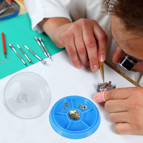 Pro Grade Watch Movement Dust Cover Tray With Six Slots Plastic Anti Dust Guard Accessory Storage Box for watchmakers in use