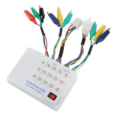 No Sweat Brushless Motor Controller Tester And Rugged Electric Vehicle Diagnostic Kit for Electric Bikes with color-coded clips.