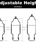 Adjustable Lamp Shade Harp Kit dimensions, showcasing three height settings, black metal frame for durability.