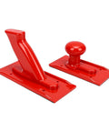 Rock Solid Two Pack Table Saw Push Block Crafted For Real Woodworkers Featuring Ergonomic Angled Grip And Rounded Handle Reliable Planer Safety Gear Made From Heavy Duty Abs Plastic two push blocks in red, ergonomic grip design.